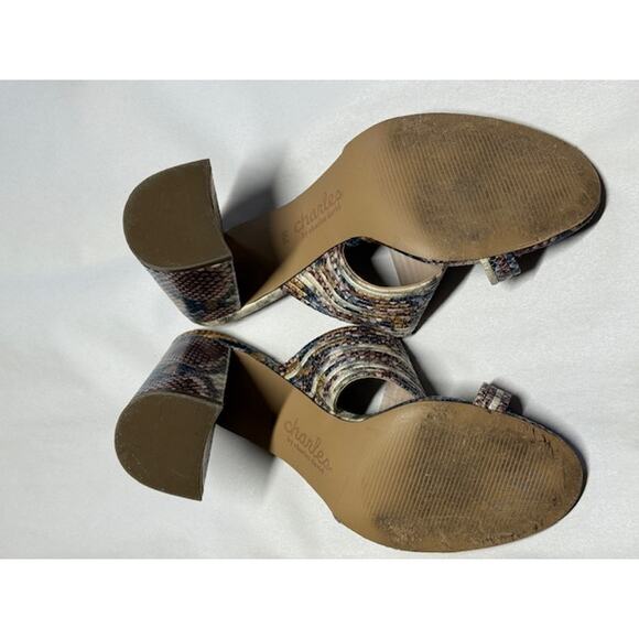 Charles David Snakeskin Block Heel Mules Size 9M Multicolor Textured Sandals - Picture 4 of 7